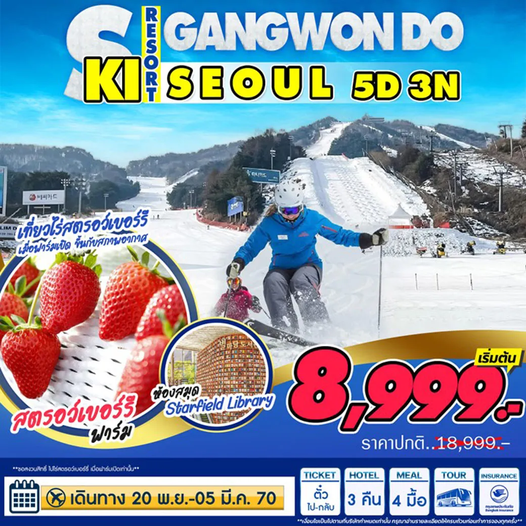 ทัวร์เกาหลี Seoul Gangwon Ski Resort 5วัน 3คืน (7C, BX, TW, LJ)