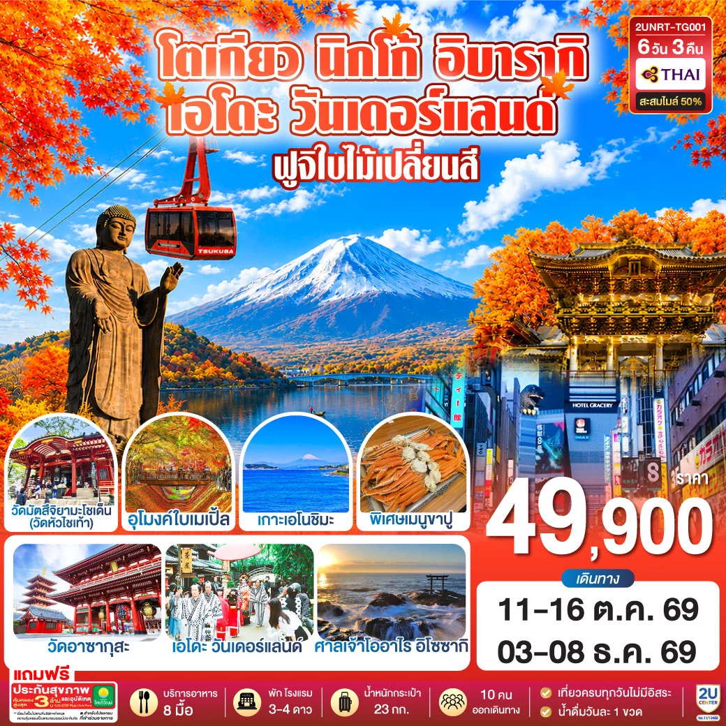 ทัวร์ญี่ปุ่น โตเกียว นิกโก้ เอโดะ วันเดอร์แลนด์ ฟูจิเปลี่ยนสี 6วัน 3คืน (TG)