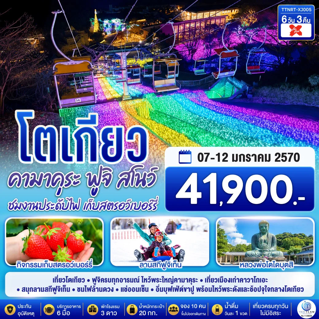 ทัวร์ญี่ปุ่น โตเกียว คามาคุระ ฟูจิสโน ชมงานประดับไฟ เก็บสตรอว์เบอร์รี 6วัน 3คืน (XJ)